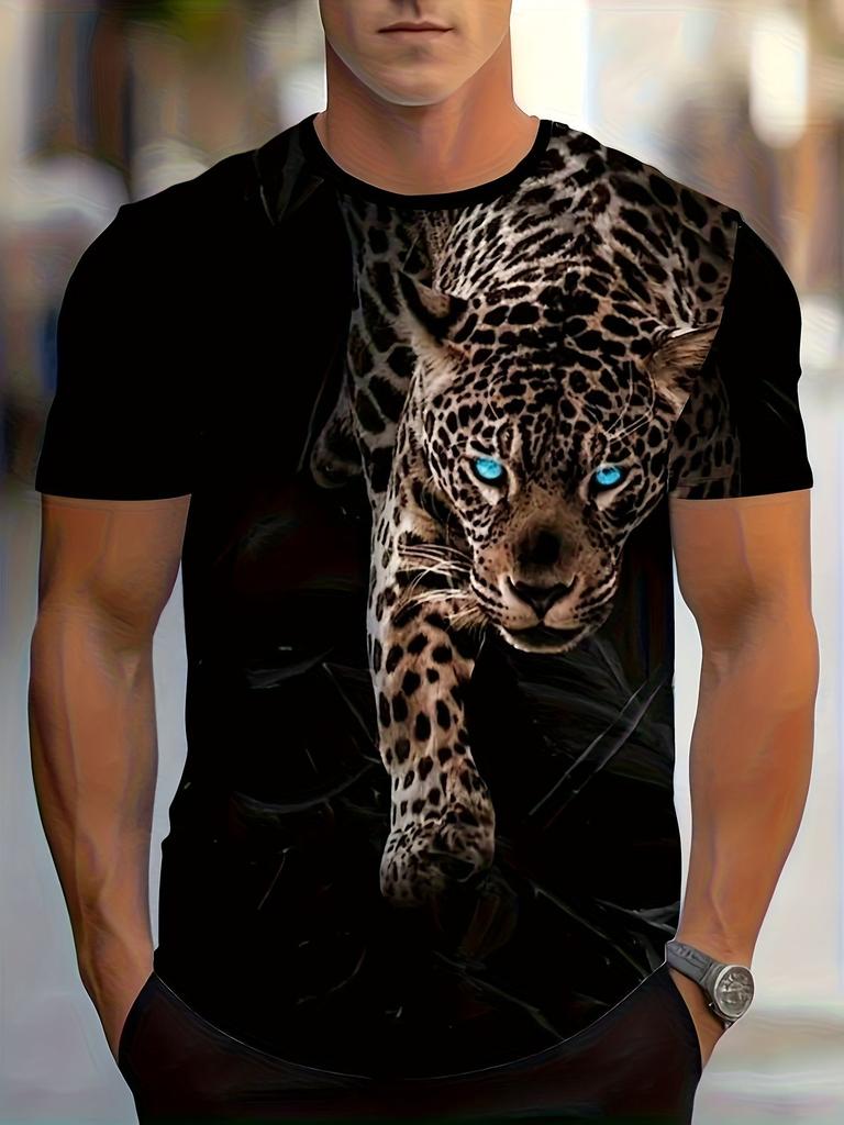 Men'S 3D Leopard Print T-Shirt - a Loose-Fitting Short-Sleeve Round-Neck Summer Top Featuring an Animal Pattern Design, 3D Leopard Print for Sports