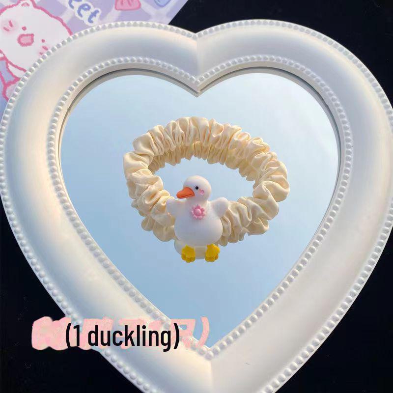 

Милая корейская мультяшная резинка для волос с уткой для девочек - узор в виде сердца, мятая тканевая резинка