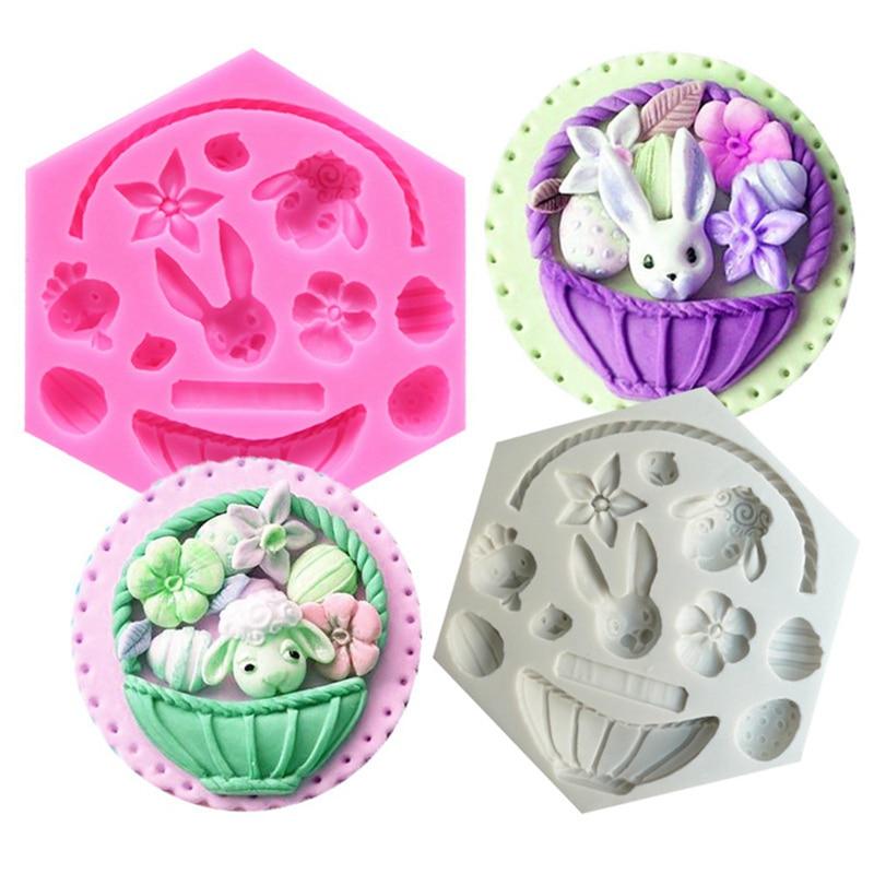Rabbit Egg Flower Basket Shape Mold Mould Fondant Cake Decoration Baking one