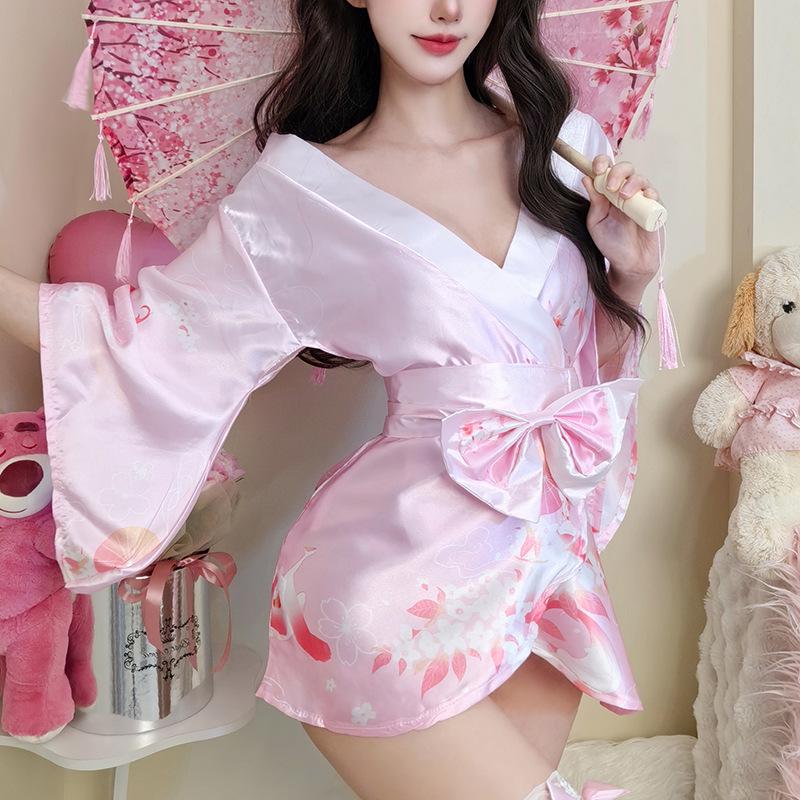 

Фиолетовый халат кимоно и оранжевый цветочный комплект нижнего белья - Соблазнительная ночная сорочка и корсет с дизайном «Мечта лисы» One Size