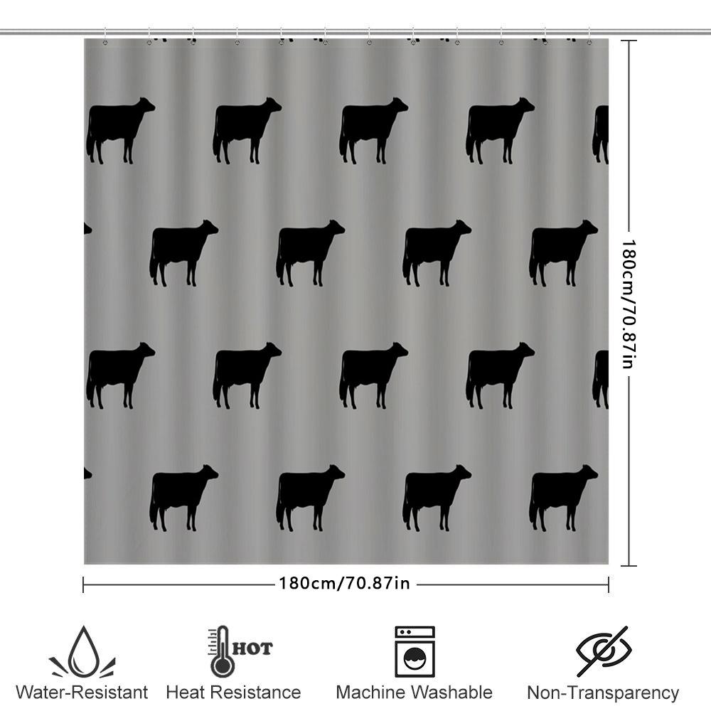 Duschvorhang mit Tiermuster, dekorative Badezimmeraccessoires, schwarzes Kuhmuster, wasserdichtes Polyestergewebe, Heimdekoartikel