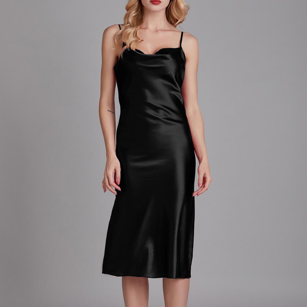 Dámská noční košile, na ramínka, ledový hedvábí, elegantní volánový límec, tenký domácí outfit