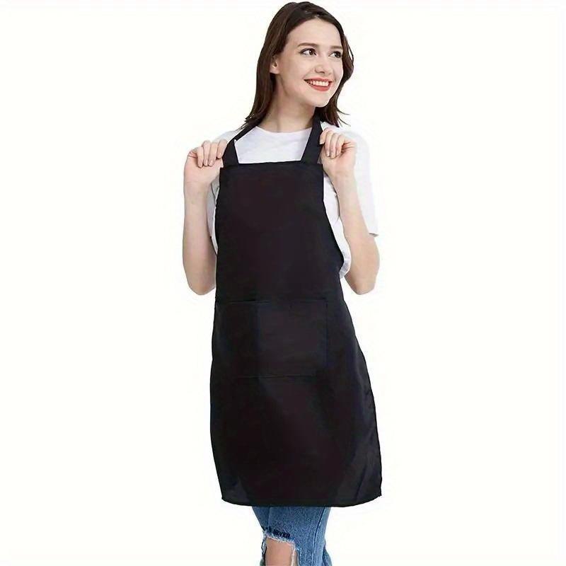 Black Solid Color Kitchen Apron Set, Unisex, Cross-back, Polyester, 12 Pieces
