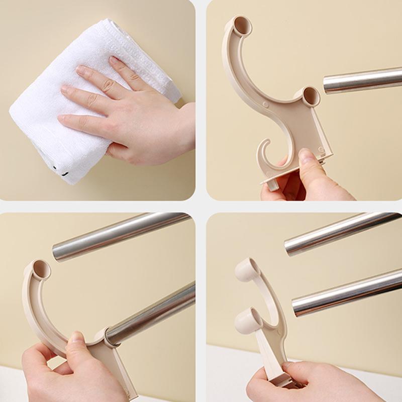 Stainless Steel Double Towel Holder No Need Perforated Rack Bathroom Kitchen Wall-Mounted Towel Rack Holder Bathroom Accessories