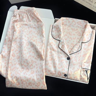 Francouzský Haute Smysl pro Jaro a Podzim Ledové Hedvábí Leopardí Vzor Pyžamo Loungewear Set Dívčí Pyžamo s Dlouhým Rukávem Loungewear