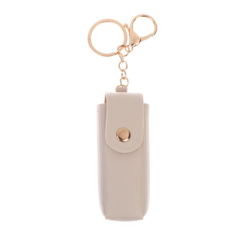 Solid Color Pu Leather Portable Mini Lipstick Pouch Keychain Mirror Pendant Keyring Fashion Storage Bag Women Makeup Accessories