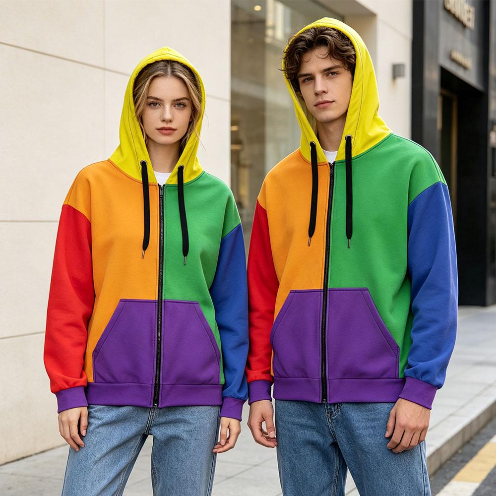 Old School Cool Kidcore Colorblock Unisex Φούτερ με Φερμουάρ Μακρυμάνικο Φαρδύ Φλις με Κουκούλα Φούτερ με Φερμουάρ Casual Πολύχρωμα Ρούχα