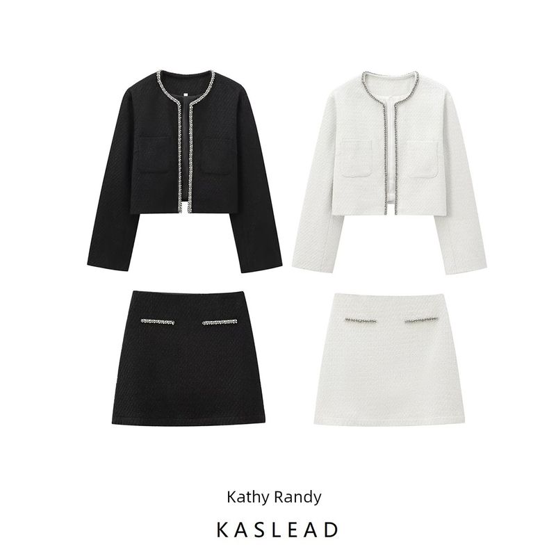 Kaslead New Arrival Women's Clothing Fashion Fengshui Diamond Decorative Velvet Coat Skirt 1246799 1246949