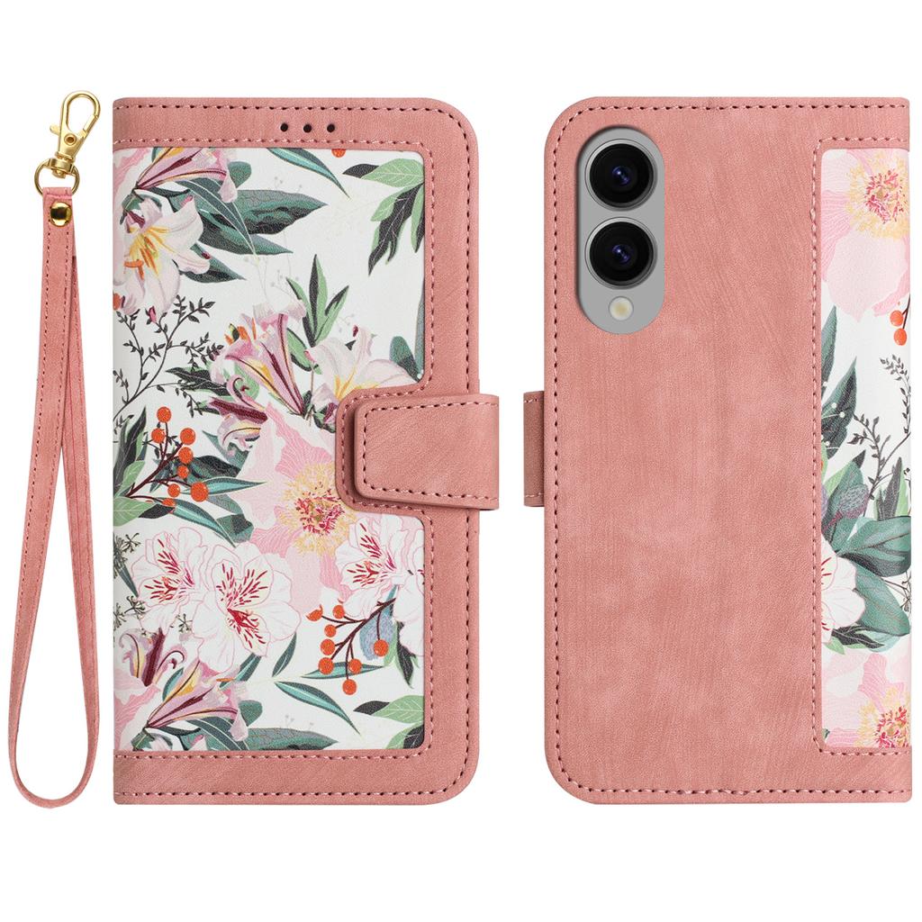 For Samsung Galaxy S25 Edge Case PU Leather Floral Phone Cover with Card Slots