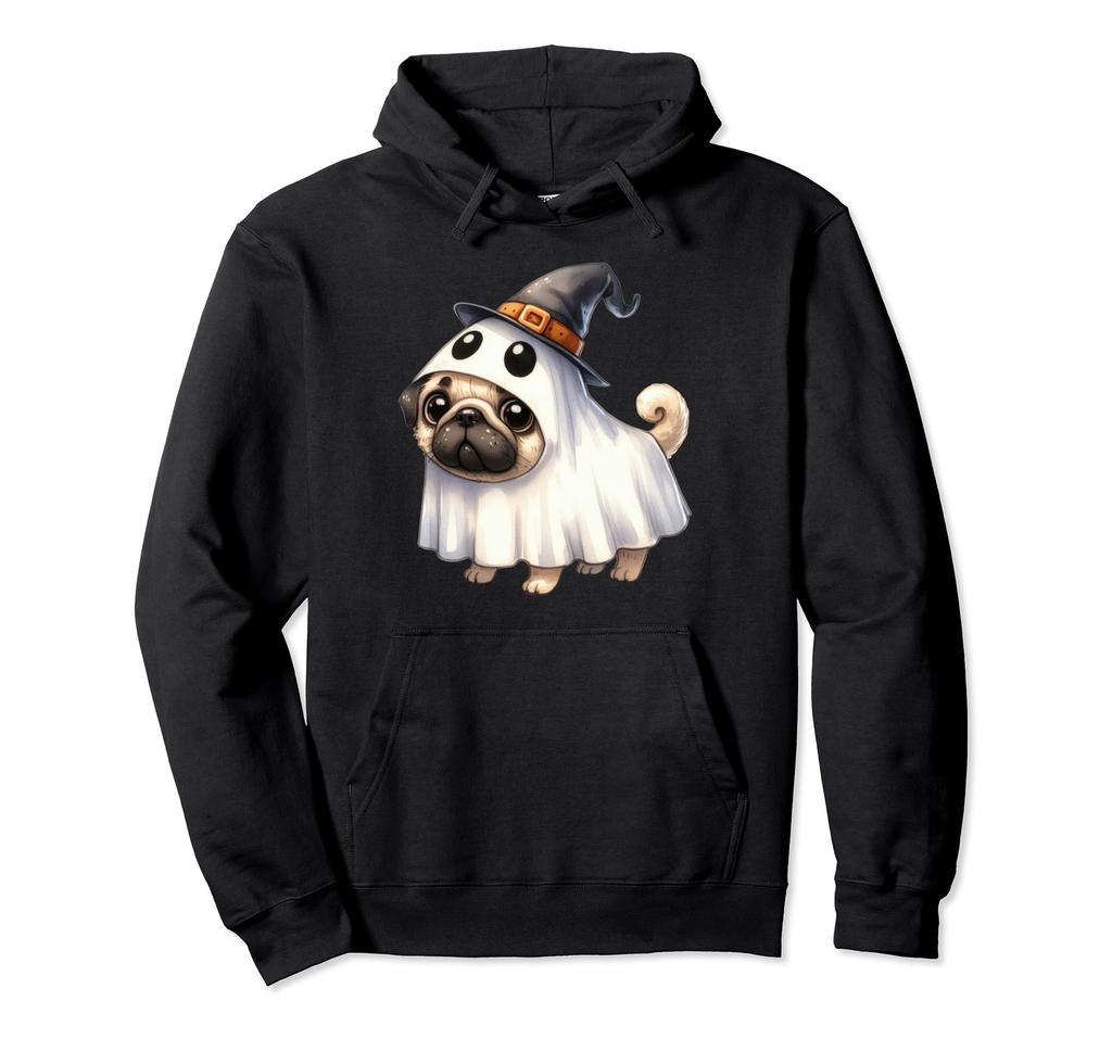Pugdog Halloween Costume Party Ghost Witch Hat Hoodie