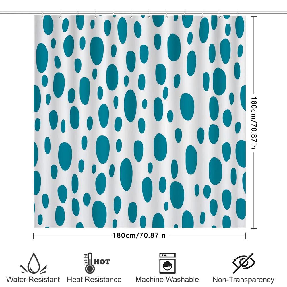Modern Bathroom Shower Curtain With Blue Polka Dots Waterproof, Washable Fabric Bath Decor For Home