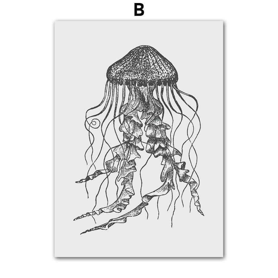 Octopus Lobster Crab Turtle Jellyfish Vintage Nordic Posters And Prints Wall Art Canvas Painting Pictures For Living Room Decor