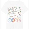 Happy New Year 2026 TShirt Colorful String Light Firework Print Womens ShortSleeved Holiday Essential Versatile Crew Neck Top