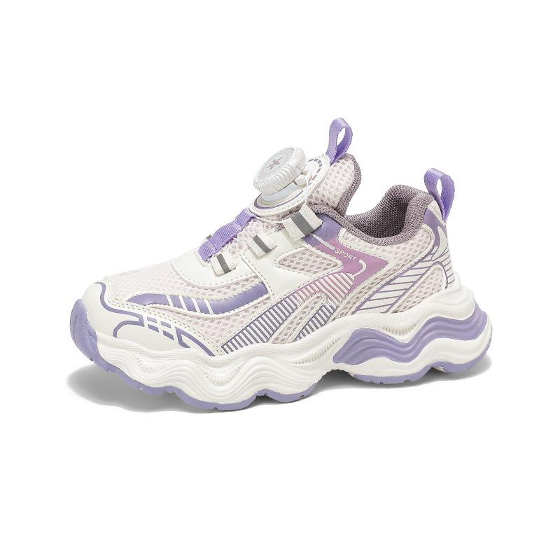 Summer breathable primary school students mesh button sports shoes lace-free girls non-slip wear-resistant lightweight sports running shoes