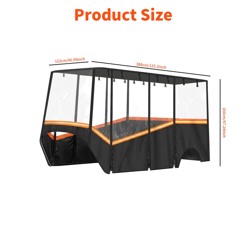 Fits 6-Person Golf Cart Enclosure with Transparent Windshield & Reflective Strips 600D Waterproof Oxford Fabric for Club Car