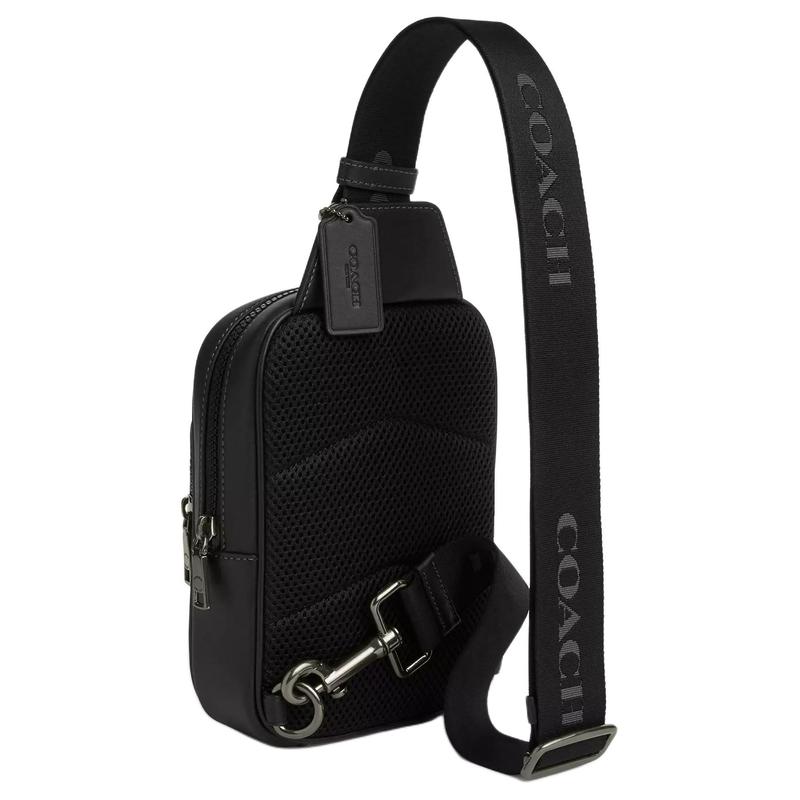 Coach RACER Pack13 Metal Logo Zipper Closure Smooth Calfskin Crossbody Bag Chest Bag Mini Men's Black