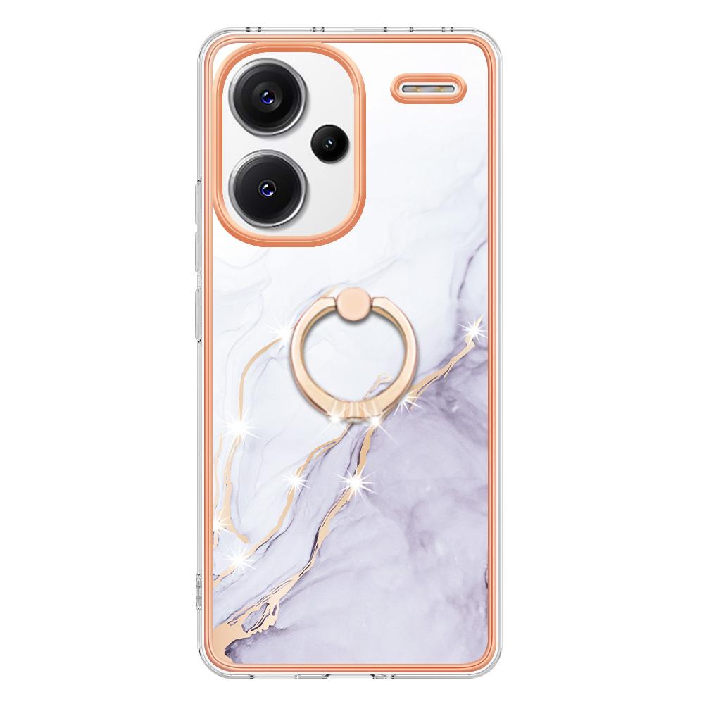 For Xiaomi Redmi Note 13 Pro+ 5G Case with Ring Kickstand Marble Pattern Electroplating TPU Back Cover