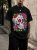 2026 New Pure Cotton Tshirt Day Of The Dead Rose Candy Skull Print Crew Neck Short Sleeve Casual Top