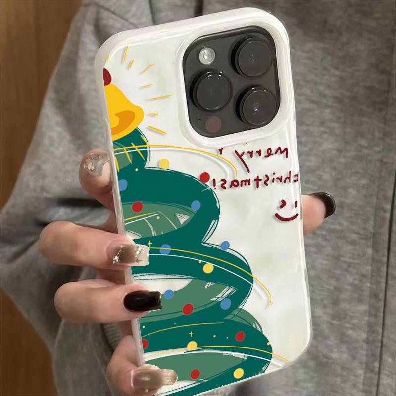 Case For iPhone 16 15 14 13 12 11 17 Pro Max Plus Cartoon Christmas Tree Folds Texture Soft Phone Cover For iPhone 17 Air Funda