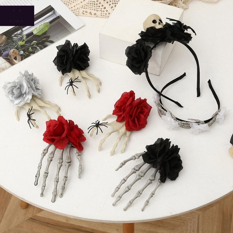 Halloween Rose Headband Dark Spiders Hair Clip Cosplay Party Headwear Hair Hoop Dress Up Party for Masquerade