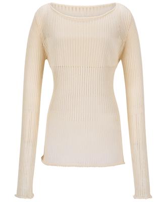 Tobaseu Boat Neck Knit With Varied Scallop Detail (Ivory)
