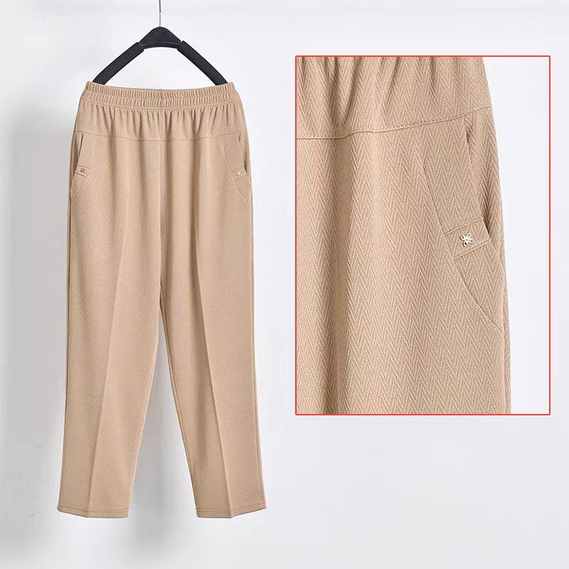 

8XL Женские летние брюки Эластичные с высокой талией Повседневные укороченные брюки Брюки прямого кроя для женщин среднего и пожилого возраста Мамины брюки L хаки