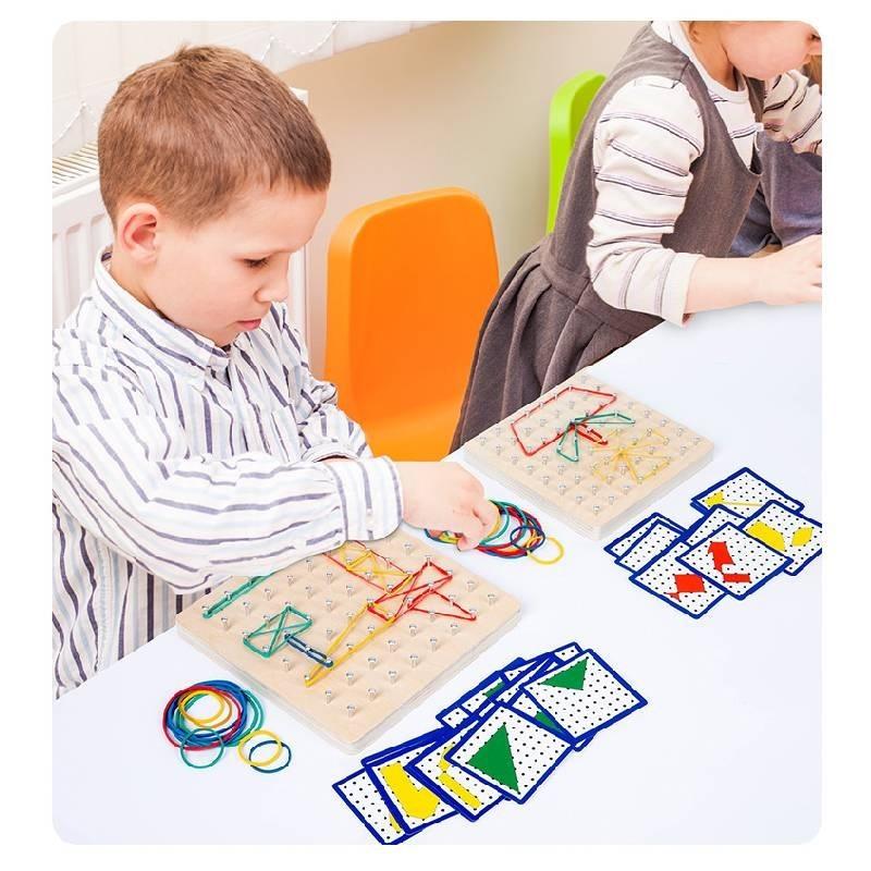 Creative Montessori Educational Wooden Peg Board For Cognitive Geometry And Color Recognition