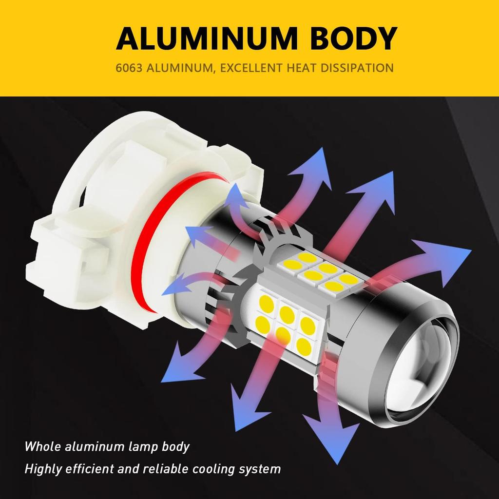 PHINLION 5202 PS24W Golden Yellow LED Fog Light Bulbs, 3200 Lumens Super Bright 5201 12085 PS19W 3030 30-SMD DRL Replacement Lamps for Cars, Trucks,