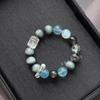 Hawk's Eye Aquamarine & White Crystal Barrel Beads Bracelet