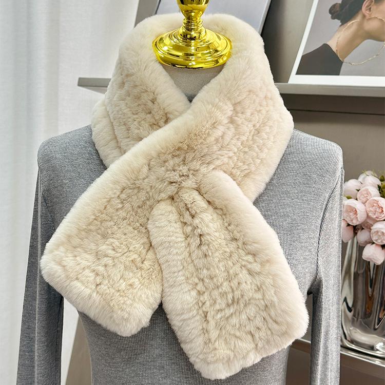 Imported Korean version of real Rex rabbit fur scarf simple long woven Mao Mao scarf warm double-sided thickened women
