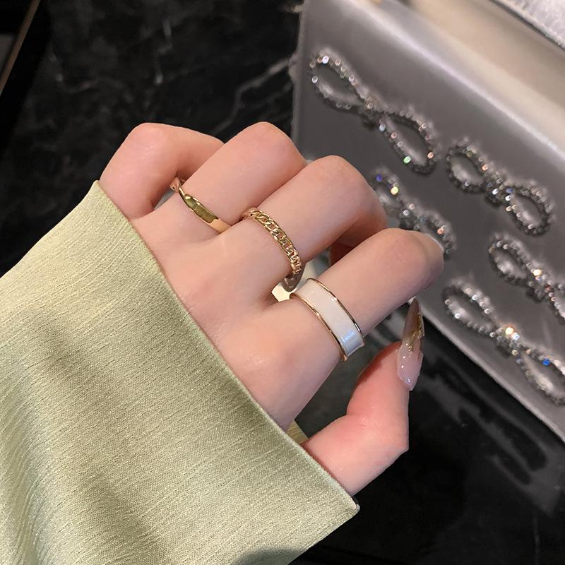 Korean Style Retro Three-Piece Adjustable Ring Set for Women - Fashionable Plain Band, Index Finger, and Open Rings - Trendy Student Hand Jewelry