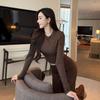 Coffee-Colored Korean Style Tight Long-Sleeve T-Shirt, Women's Autumn/Winter Base Layer Top for Petite Women