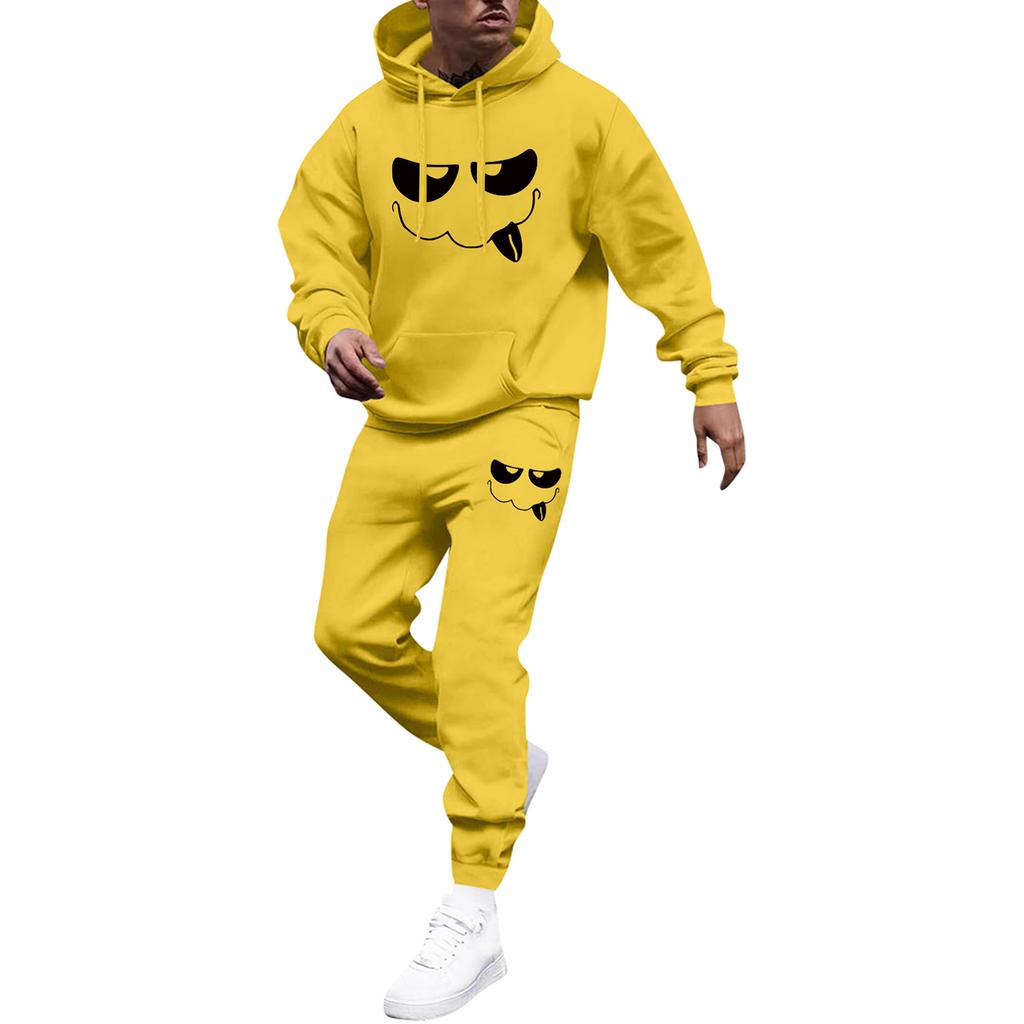 Men's Printed Hooded Sweatshirt And Sweatpants Casual Sports Suit