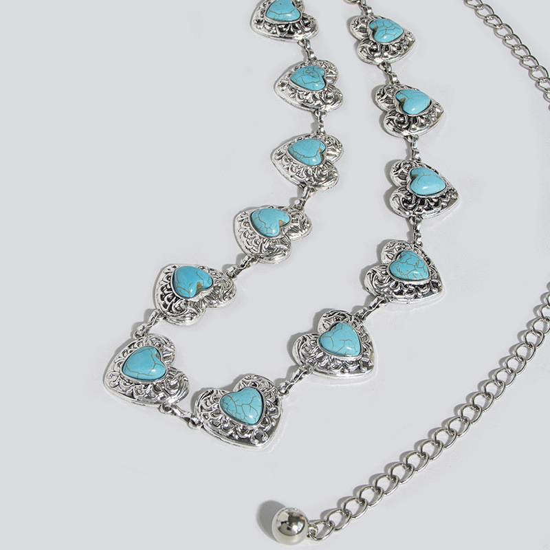 Waist Women Metal Chain With Heart Shaped Turquoise For Chic Winter Accessories