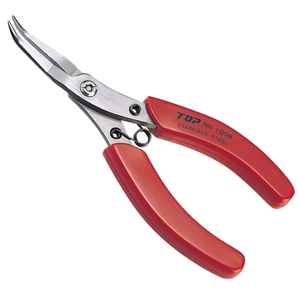 

TOP NN-100BN Needle Nose Bent Pliers, 0.05 inch (1.2 mm), Knurled Tip, 60° Bent, Spring Included, Stainless Steel, Lead Pliers, Made in Japan