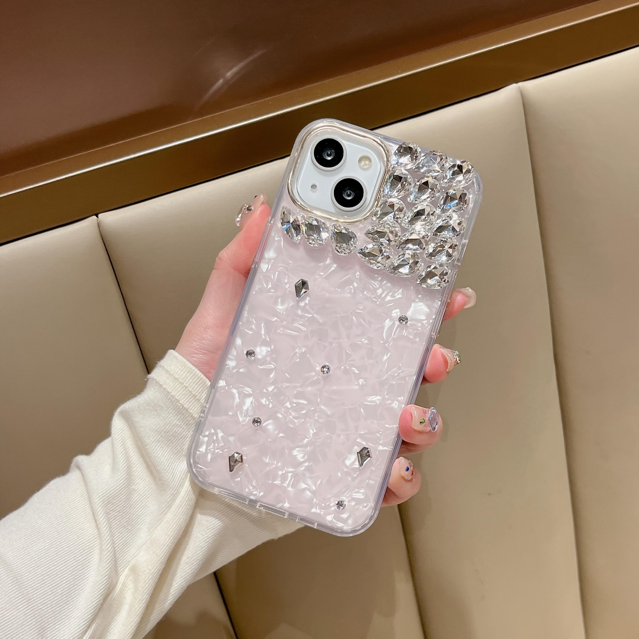 

Розовый чехол для телефона с аппликацией из ракушек и бриллиантов ручной работы для iPhone 16 15 14 13 12 11 Pro Max iPhone 15 Pro Max