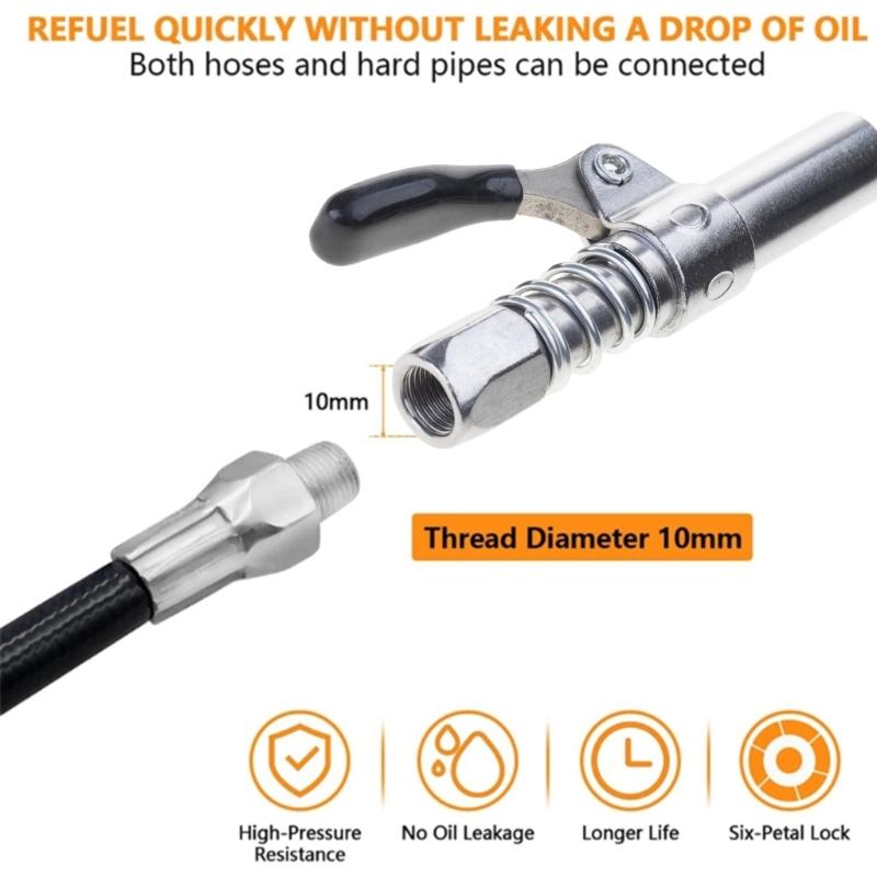 Hochdruck Einhand Fettpressen Mundstück und 2 flexible Schläuche Geeignet für Standard Schmiernippel M6 bis M14