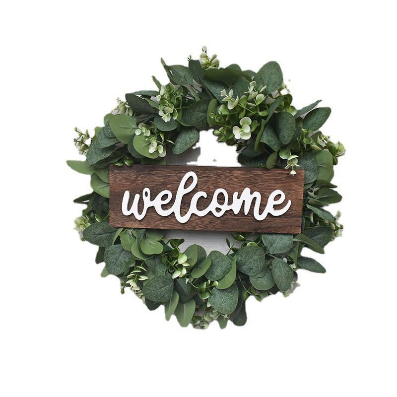 Large Artificial Eucalyptus Wreath With Money Plant Leaves Front Door Decor Welcome Sign Included