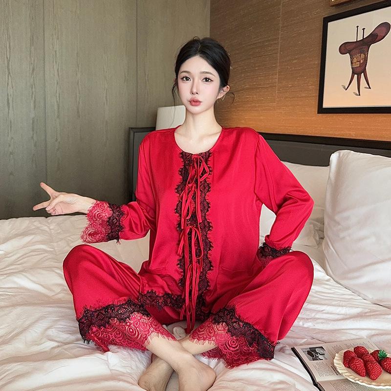 New ice silk pajamas women's long-sleeved suit, new Chinese high-end national style loungewear, spring and autumn new thin styles can be worn outside