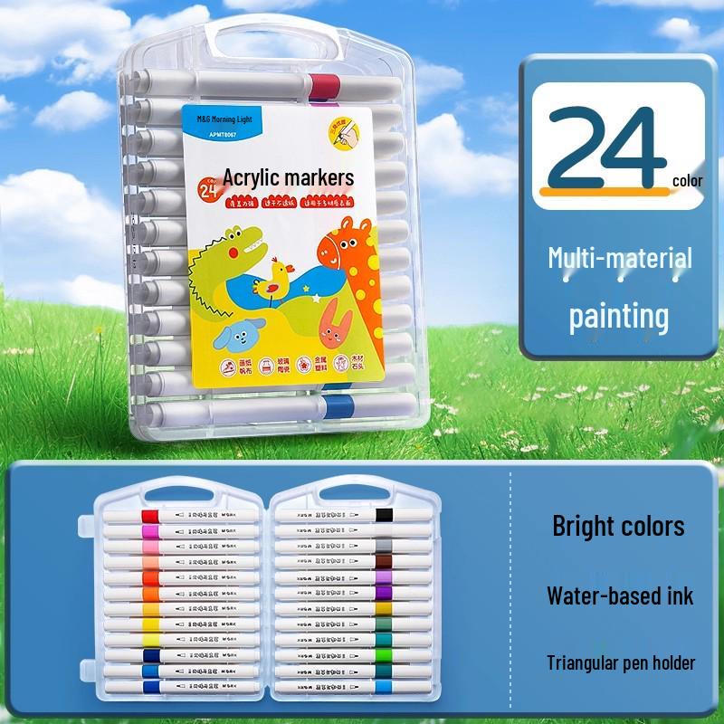 Acrylic Marker Set: Non-Toxic, Layerable, Washable, Non-Bleeding - 24 Colors for Kids