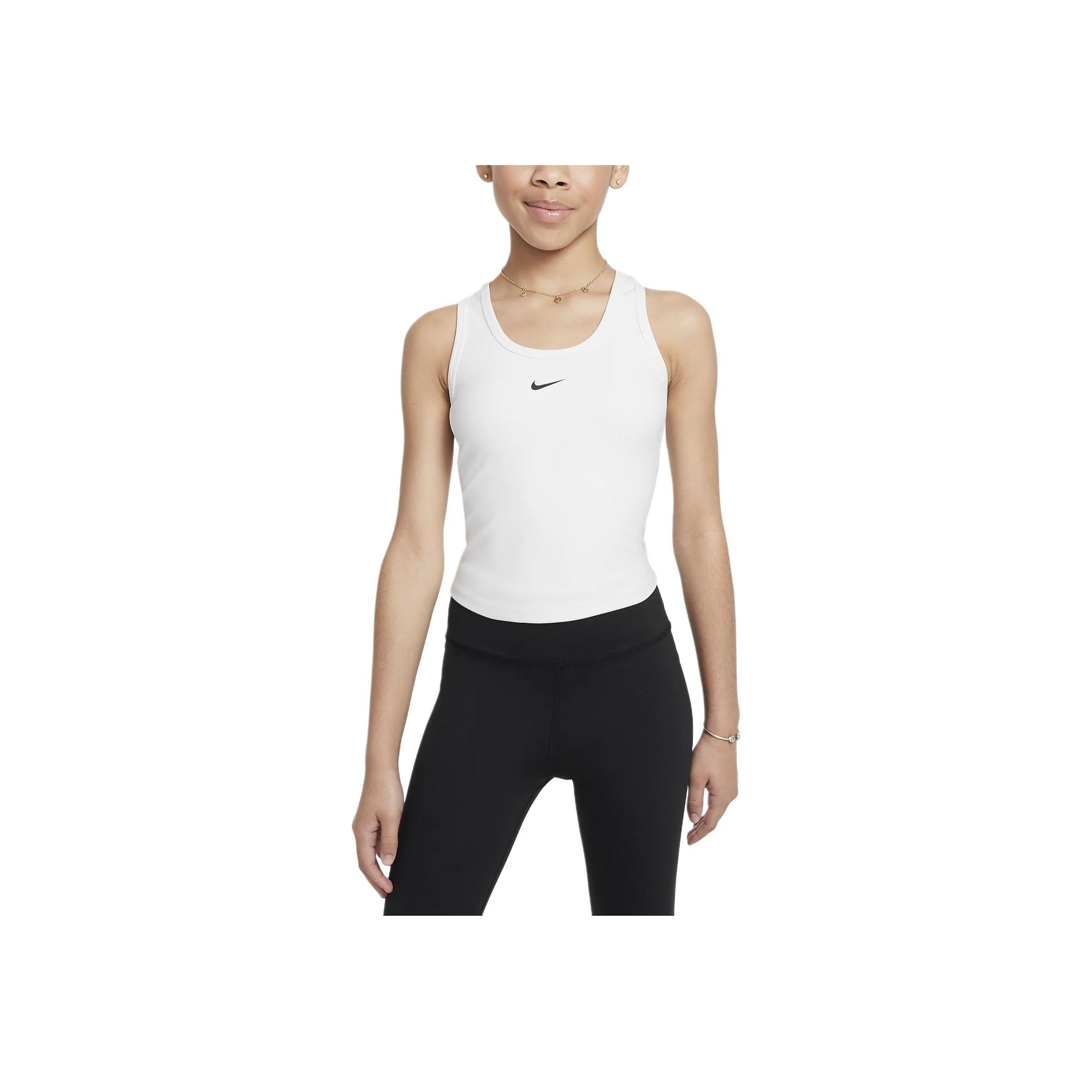 

Nike Один облегающий топ Dri-FIT, удобный, однотонный, приятный для кожи, без рукавов, детские топы, белый, черный FZ5598-100 XL