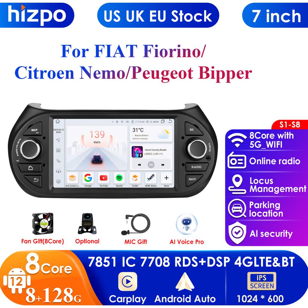 Hizpo 7'' 7862 AI 2din Android 13 Car Radio for Fiat Fiorino /Citroen Nemo / Peugeot Bipper GPS Multimedia Video Player Intelligent DVR Carplay 4G RDS