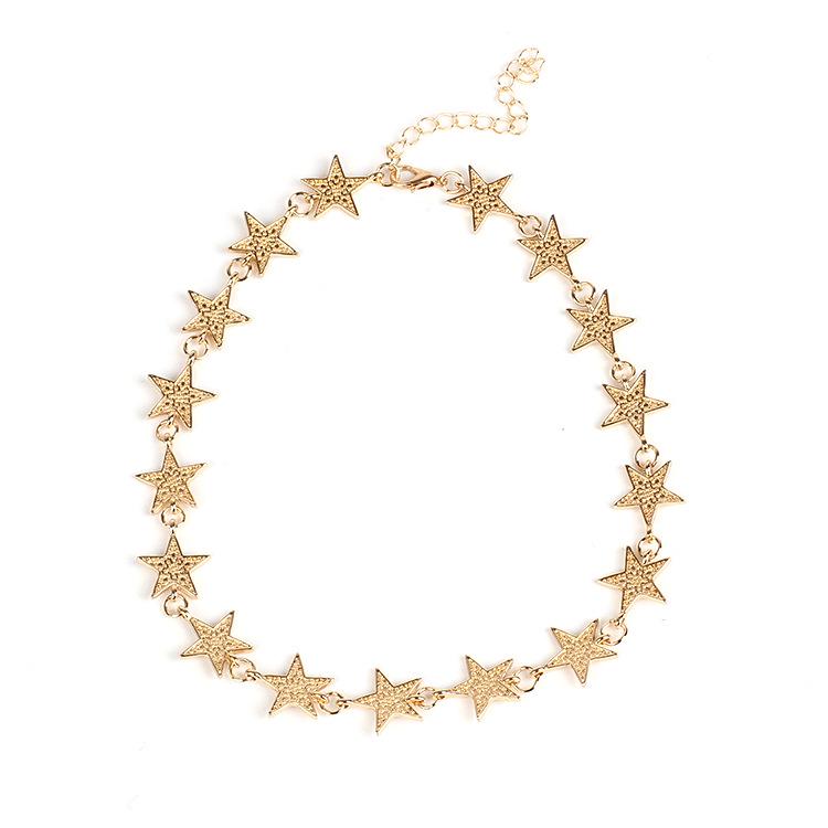 European Alloy Five Pointed Star Short Necklace, Geometric Star Choker Clavicle Chain