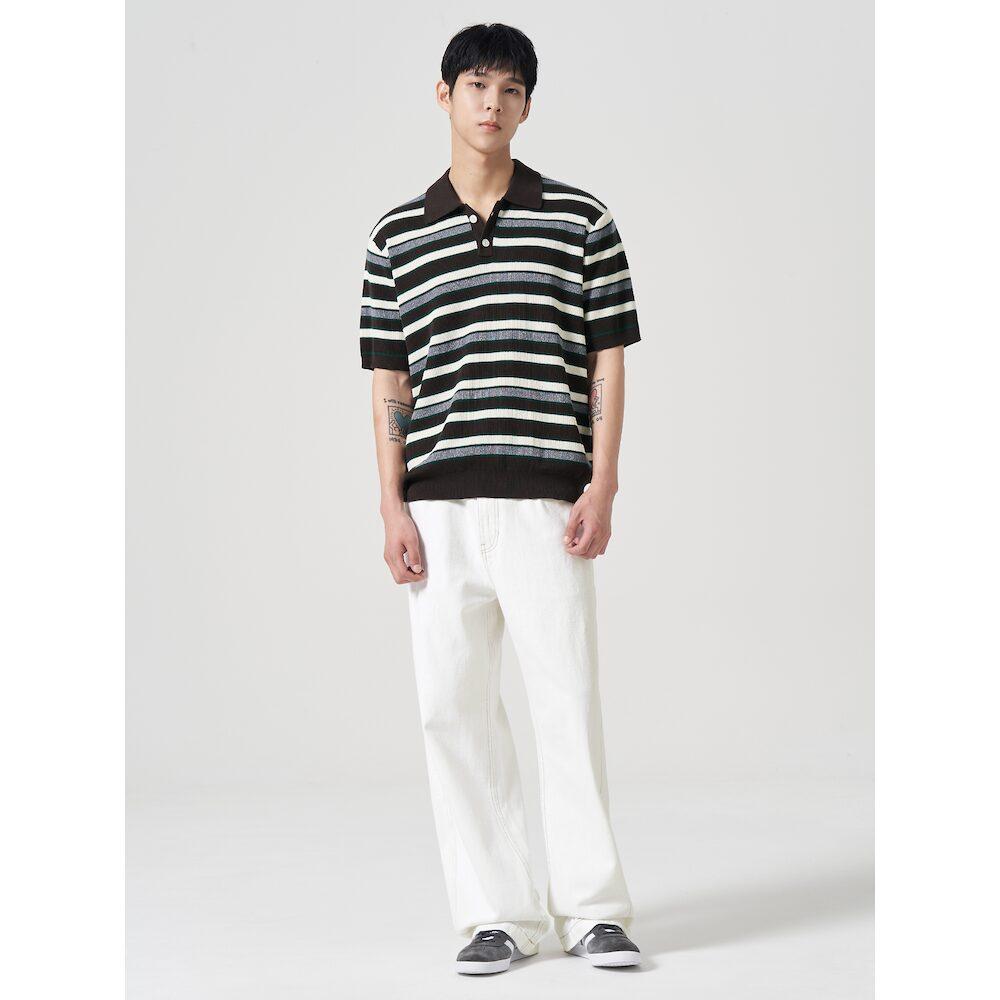 8seconds Multi-Stripe Collared Short-Sleeve Knit Brown
