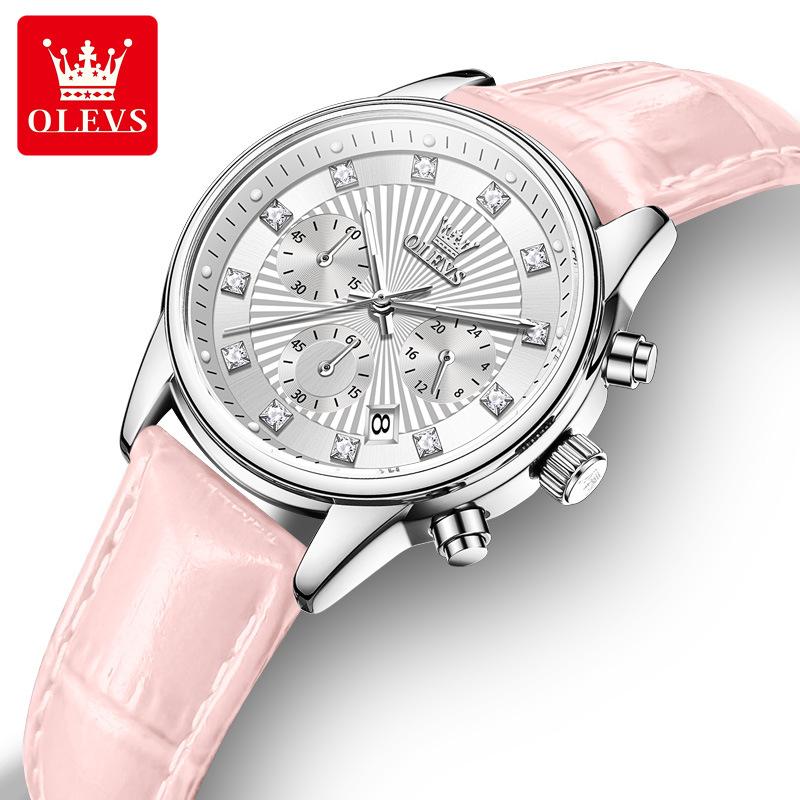 New Business Womens Watches Luxury Leather Chronograph Quartz Watch for Ladies Fashion Wristwatch Relogio Mujer