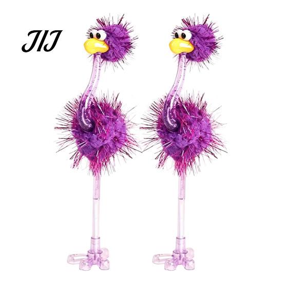 Cute Desk Decoration Pens Cartoon Ostrich Plastic Ballpoint Pens, Funny Freestanding Pen, 0.5mm Pen Tip, Plush Fluffy Ball Furry Writing for Students