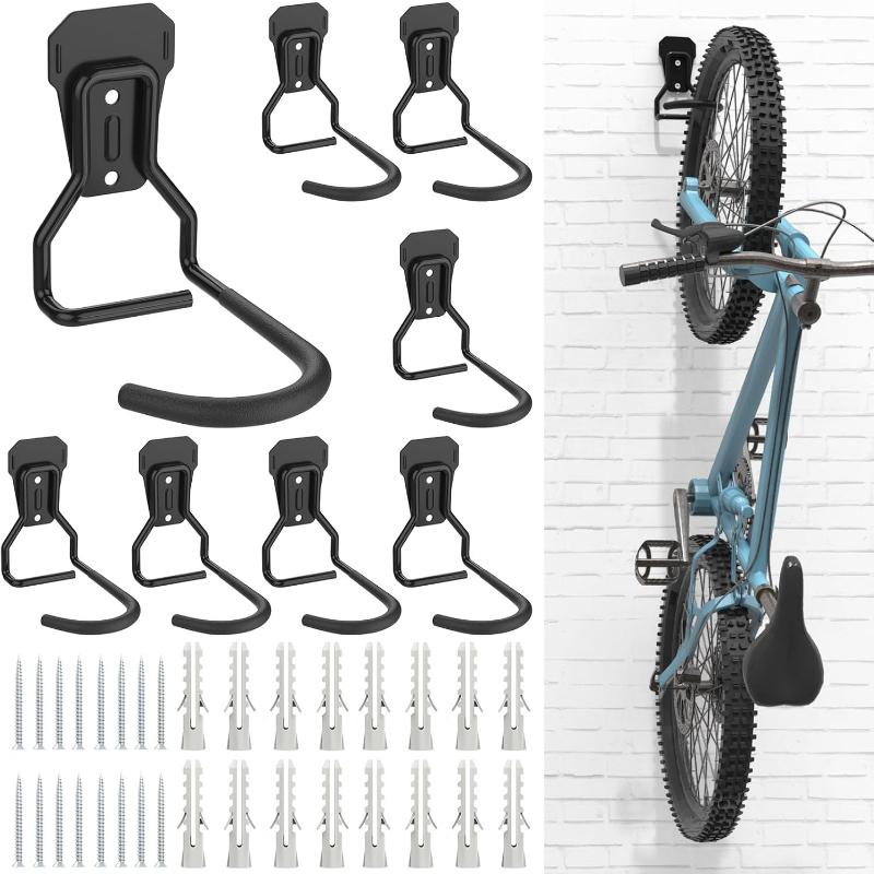 Nástěnný držák na kolo s pevným hákem, [6 kusů] Pevný stojan na kolo, Vertikální stojan na kolo do garáže - Snadné zavěšení/sundání - se šrouby Železo