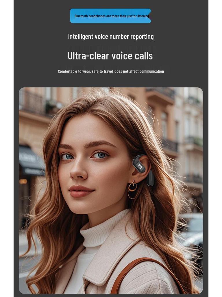 2026 Bluetooth Single Ear Wireless Earphone with Long Battery Life, Comfortable Over-Ear, Bone Conduction for Driving