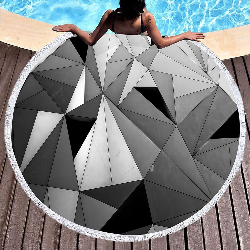 Marble Geometric Pattern Round Beach Towel, Soft Yoga Meditation Mat Picnic Rug Microfiber Lightweight Beach Towels for Boy Girl