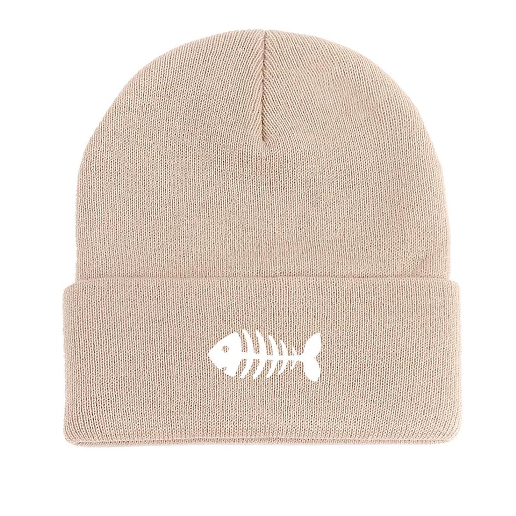 White Fish Bones Warm Knitted Cap Beanie, Skull Cap Windproof Cancer Chemo Unisex Headwear Knit Cap Beanie